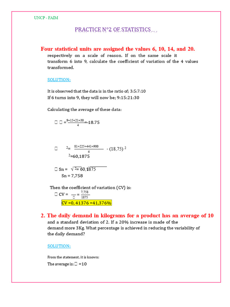 Statistics Practice N Ok 1 | PDF | Coefficient Of Variation | Variance