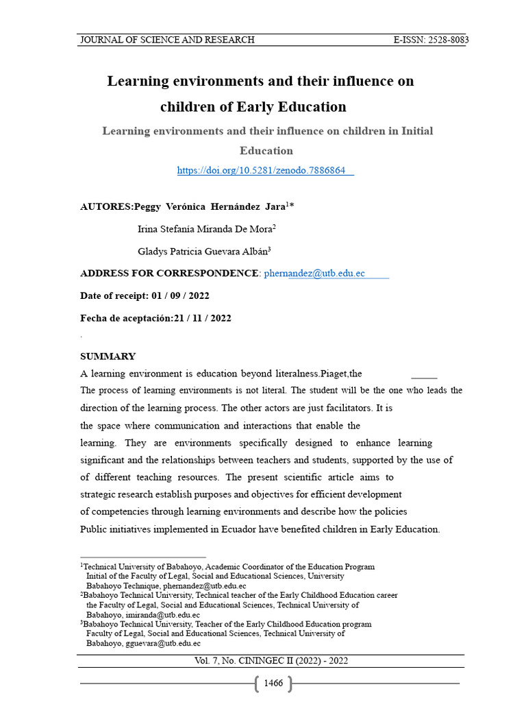 Impact of Learning Environments on Early Education | PDF | Learning ...