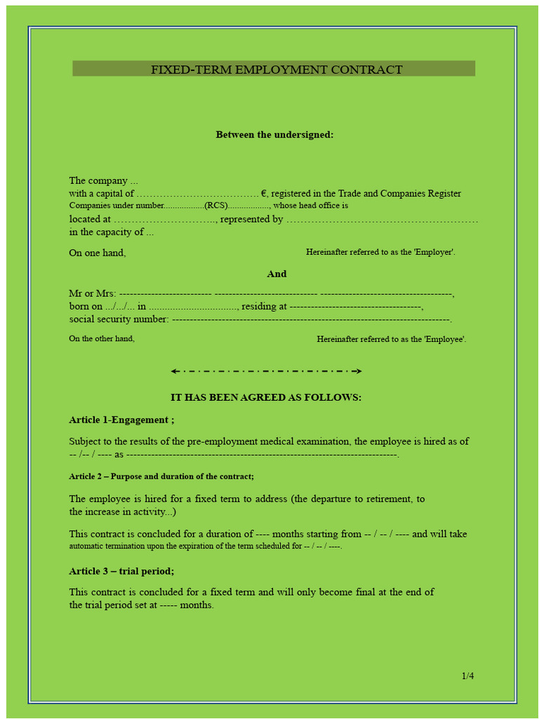 Fixed-Term Employment Contract Template | PDF | Employment | Justice
