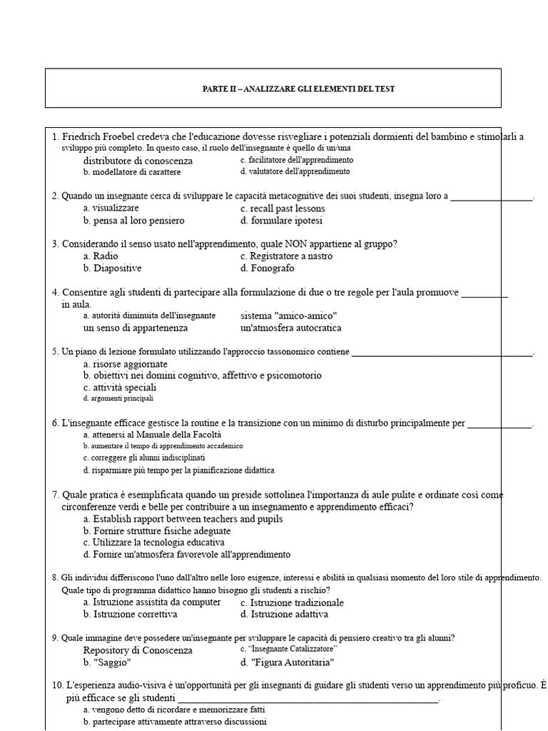 LET-questionnaire-principi Dell'insegnamento | PDF