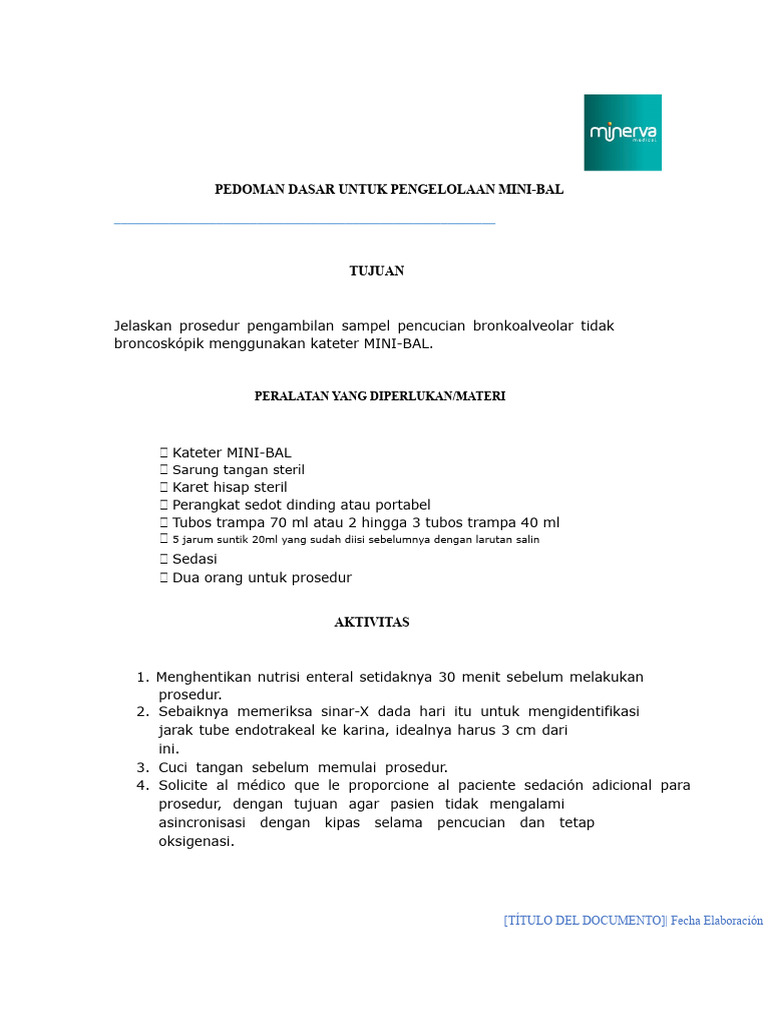 Prosedur Pengambilan Sampel MINI-BAL | PDF
