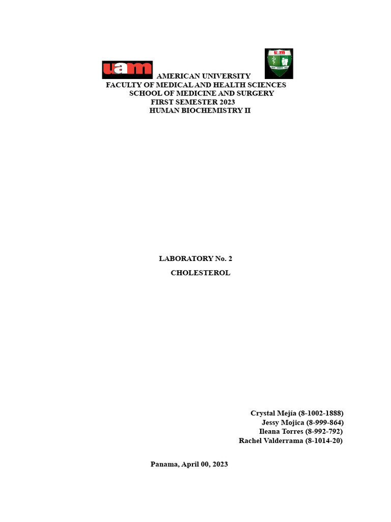 Cholesterol Determination Lab Report | PDF | Cholesterol | Blood Plasma