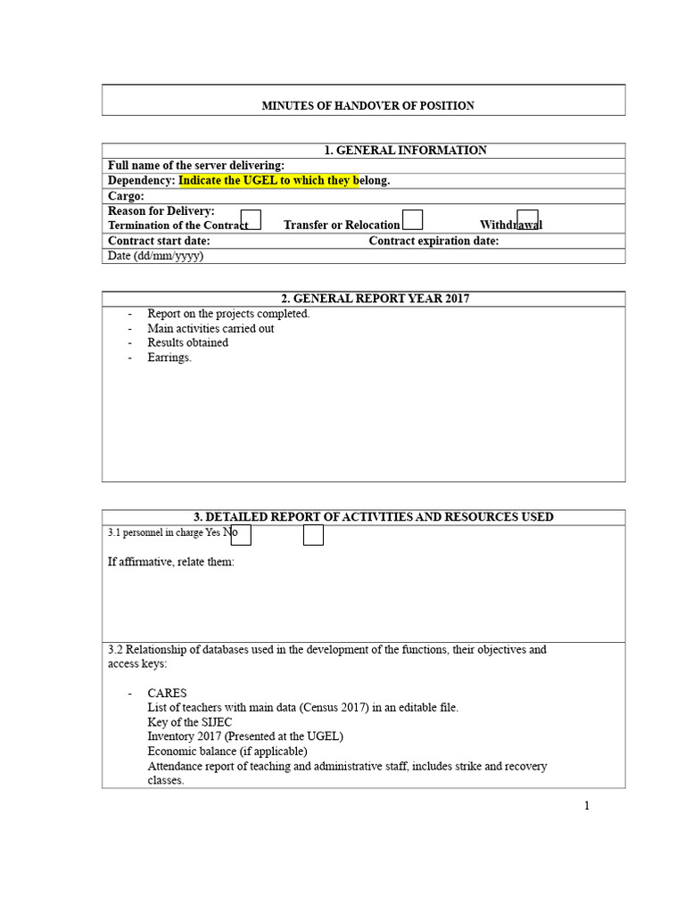 Handover Minutes for Position Transfer | PDF | Databases | Computing