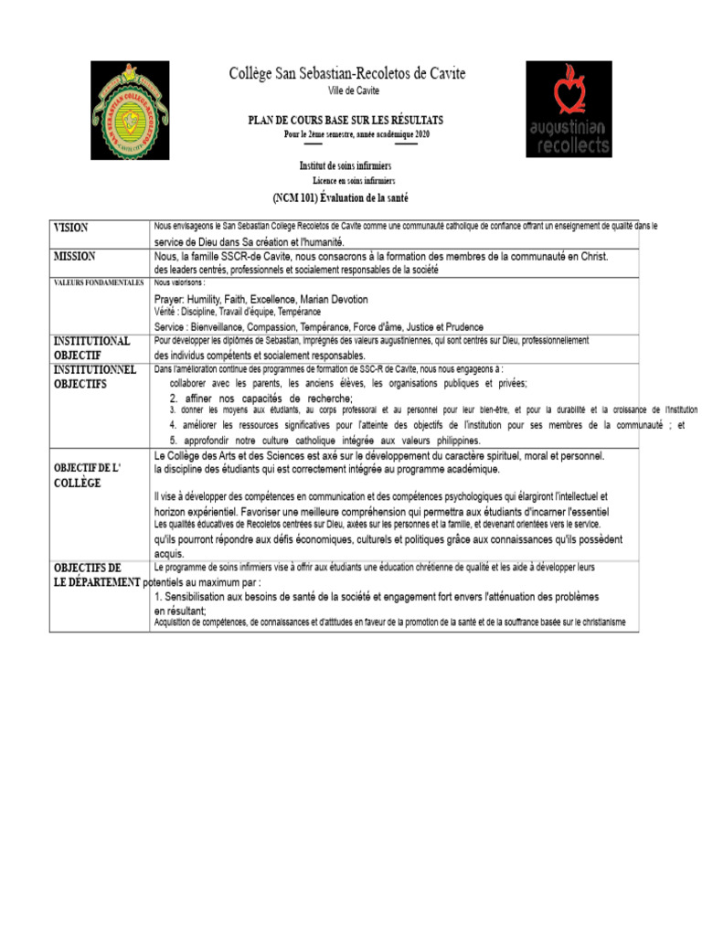 Plan de cours NCM 101 - Évaluation santé | PDF | Allaitement