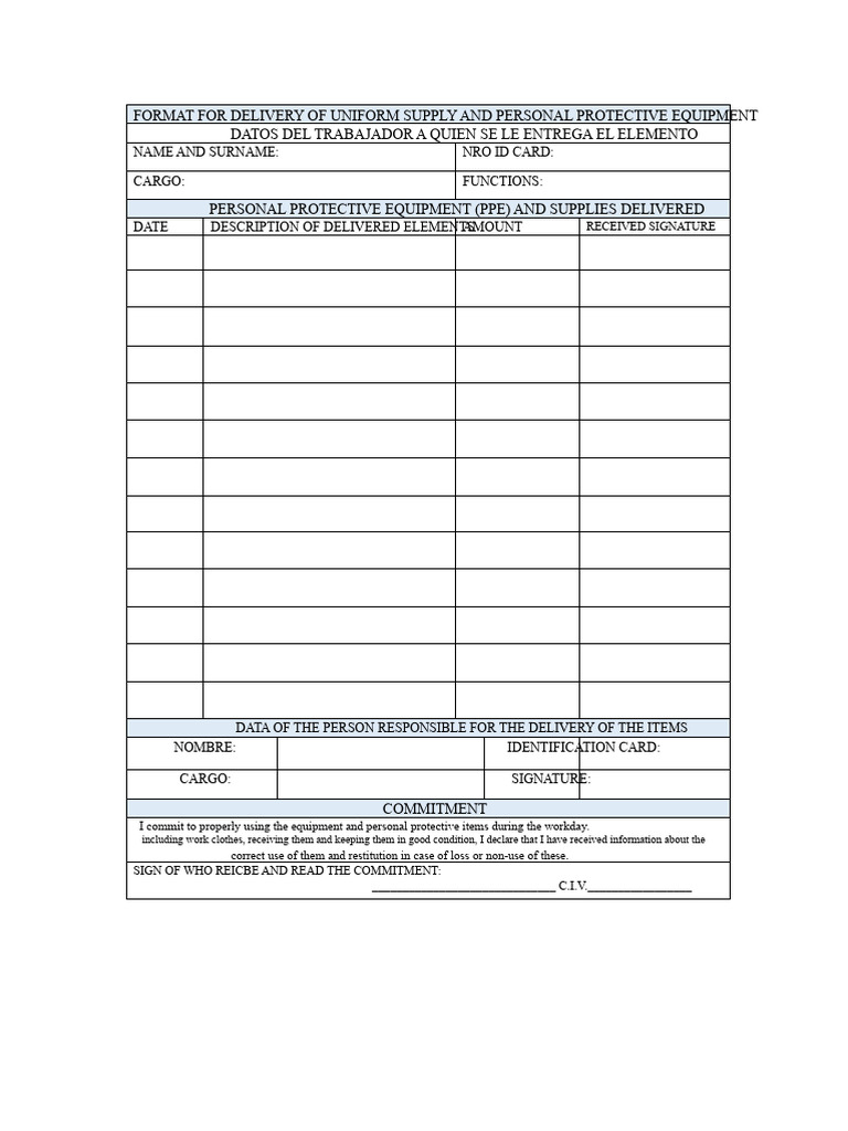 Format For Delivery of Uniform Supplies and Personal Protective ...