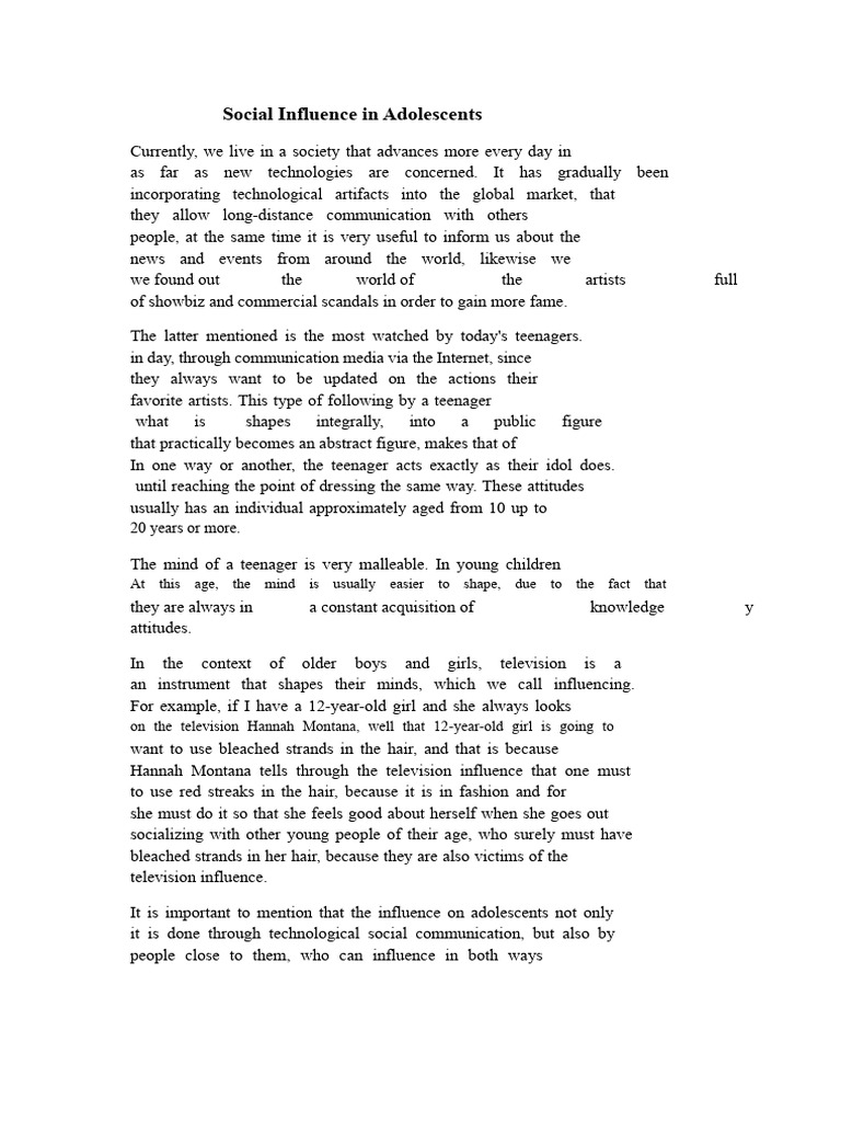 Impact of Social Influence on Teens | PDF | Adolescence | Social Psychology