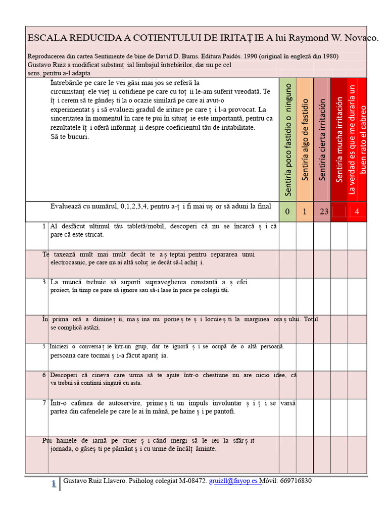 Chestionarul de Iritabilitate Novaco | PDF
