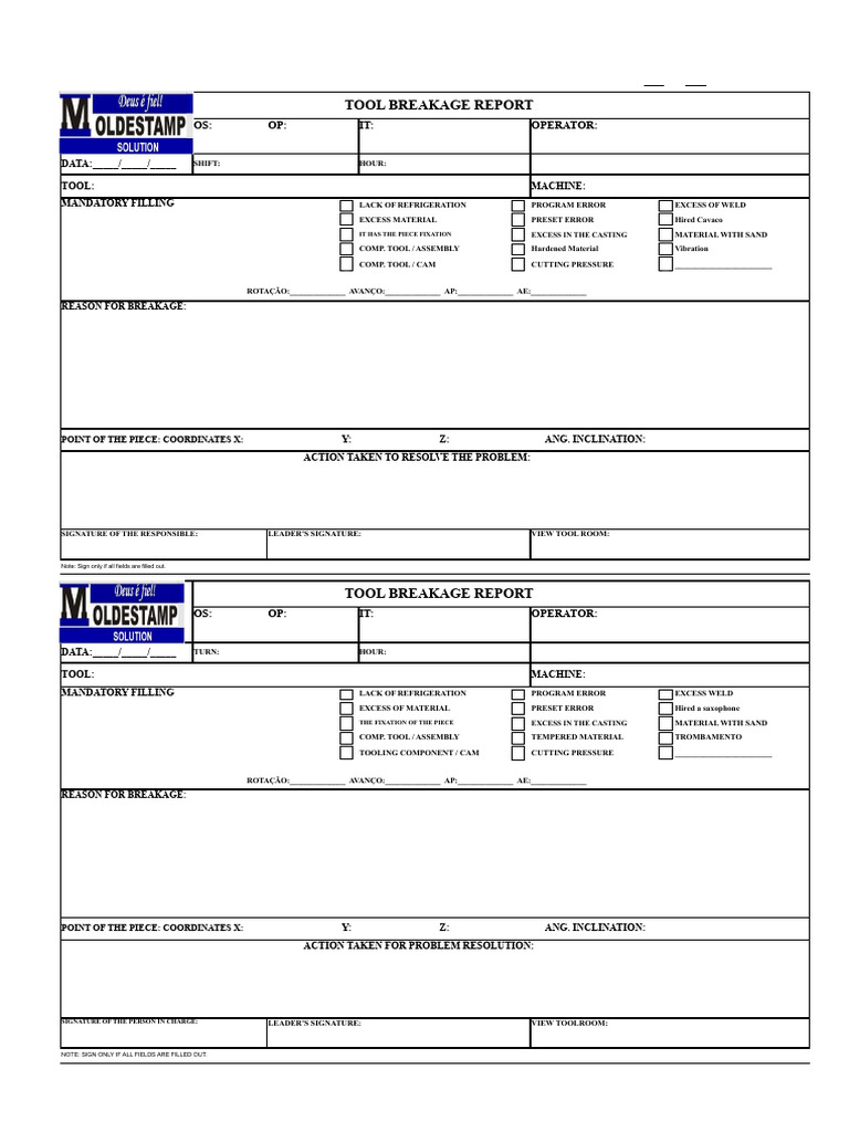 Tool Breakage Report Template | PDF | Crafts | Mechanical Engineering