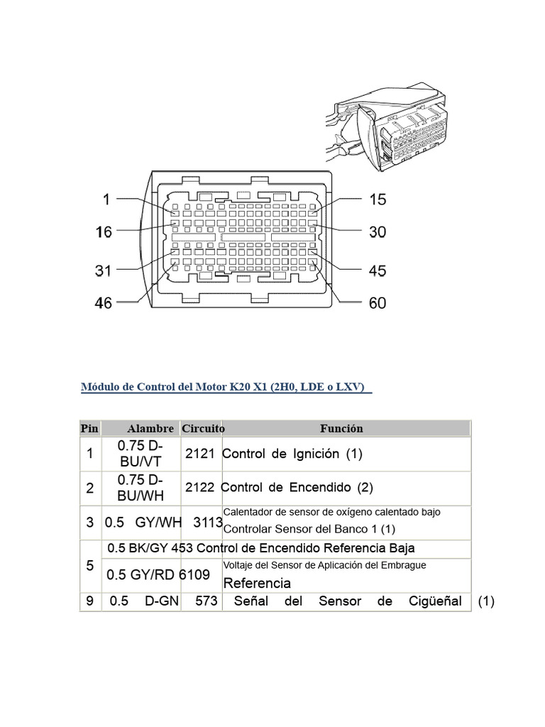 Conexiones del Módulo K20 X1 y X2 | PDF | Acelerador | Inyección de ...