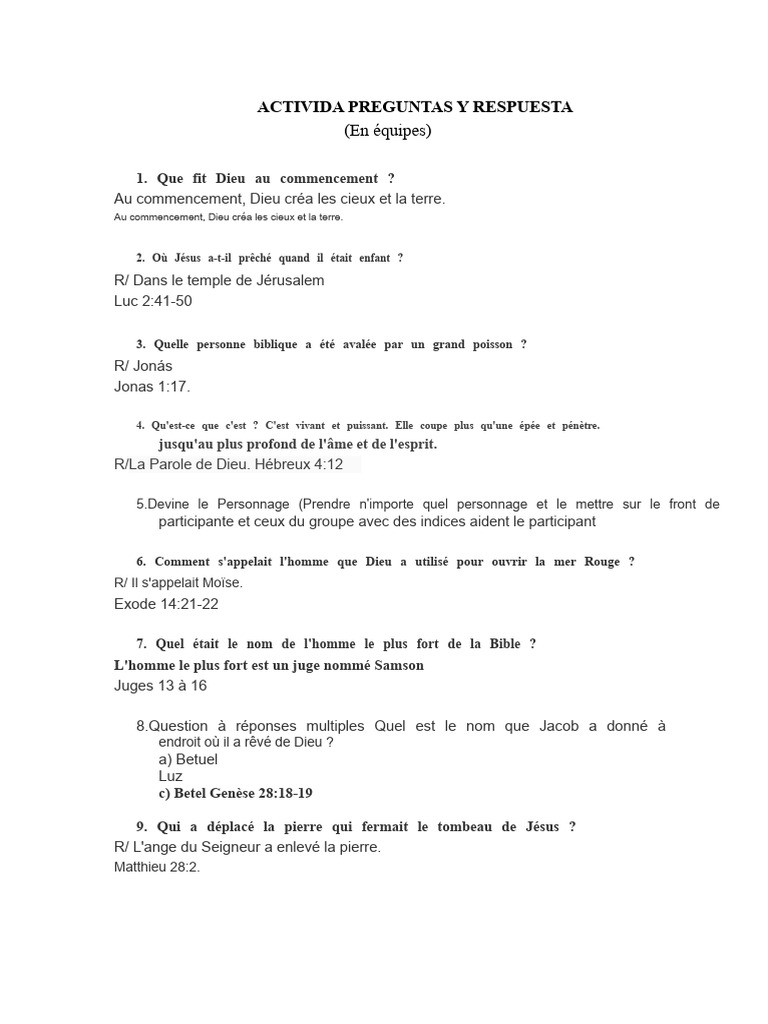 Questions Bibliques en Équipe | PDF | Moïse | Bible