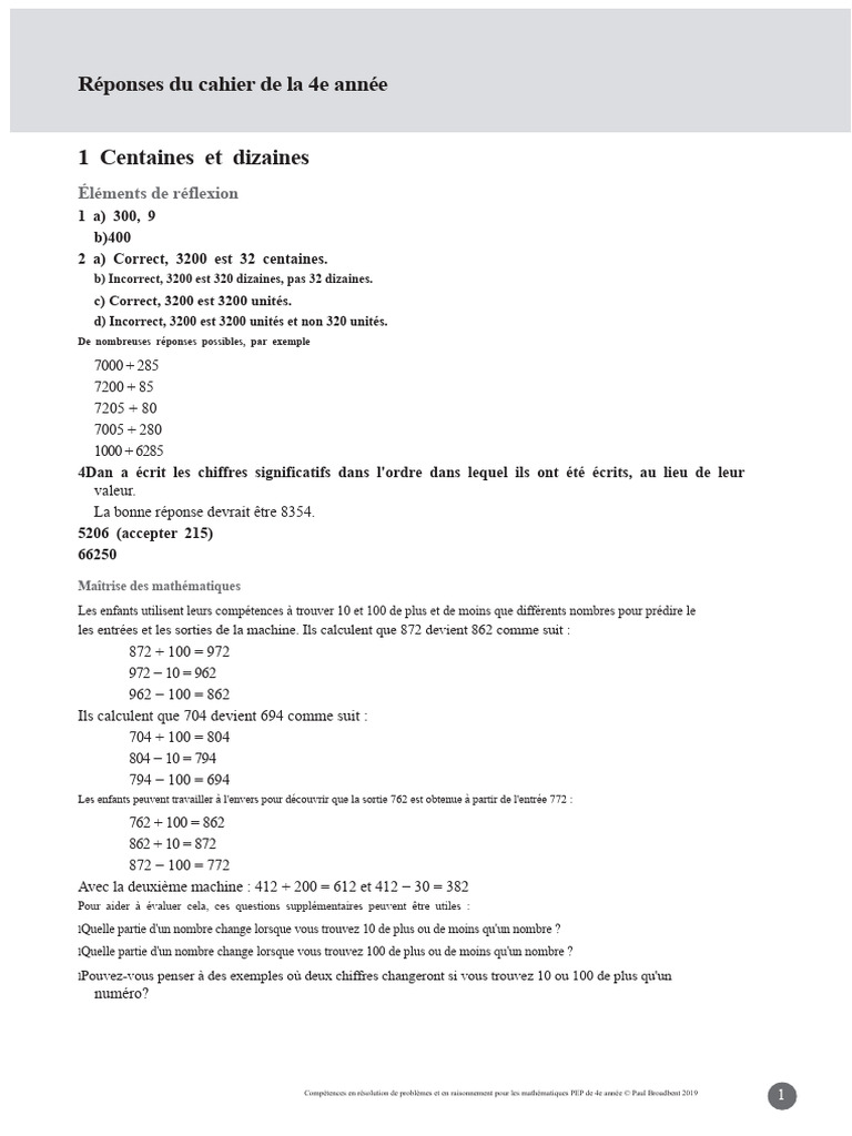 Mathématiques 4e année : Concepts clés | PDF | Multiplication ...
