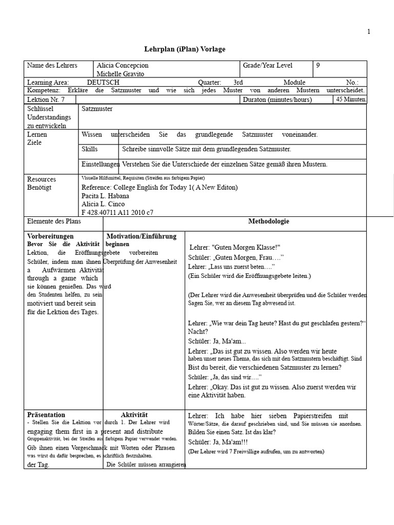 Lehrplan IPlan Vorlage | PDF