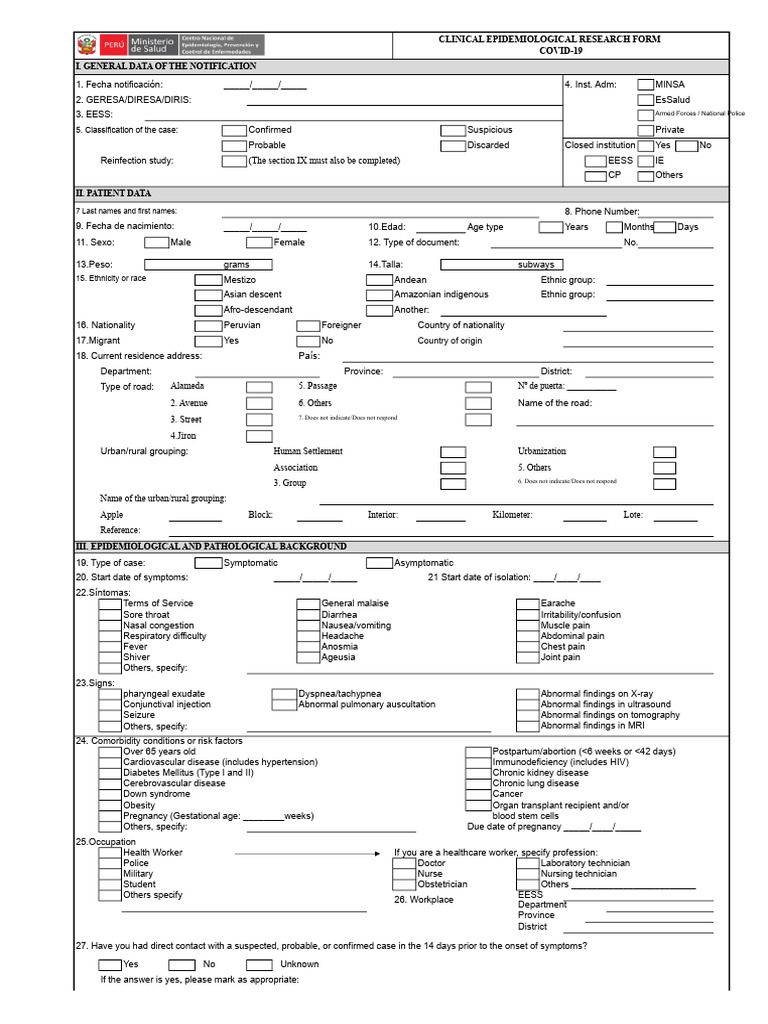 COVID-19 Clinical Epidemiological Form | PDF | Diseases And Disorders ...