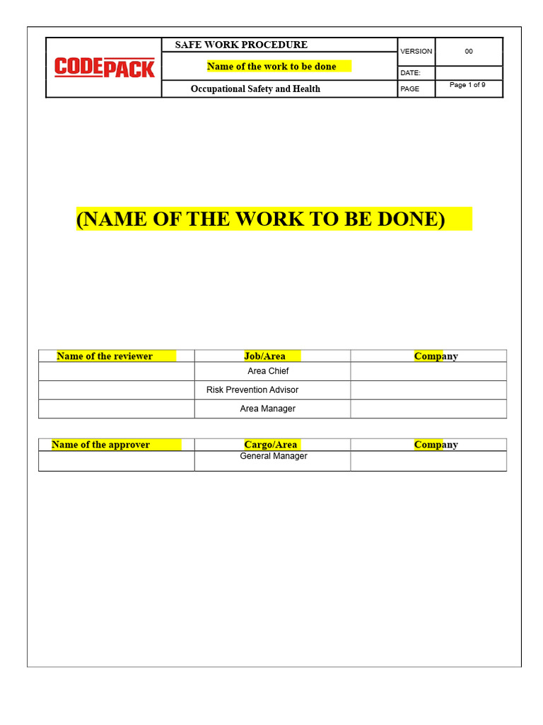 Safe Work Procedure Guidelines | PDF | Personal Protective Equipment ...