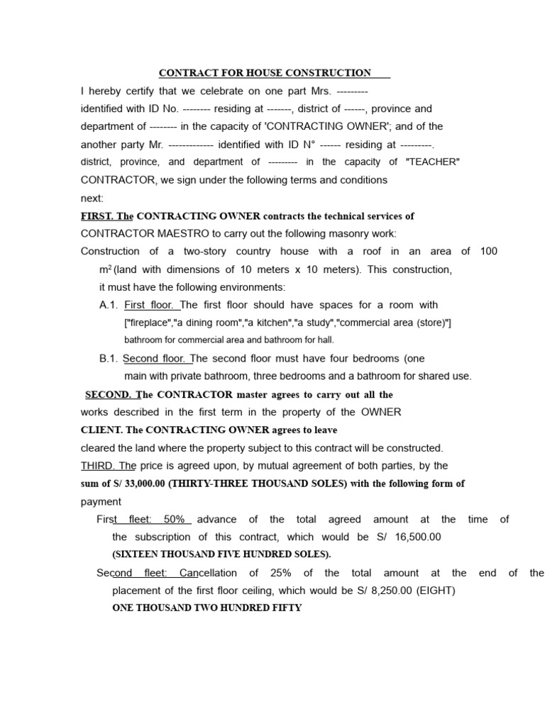 House Construction Contract Agreement | PDF