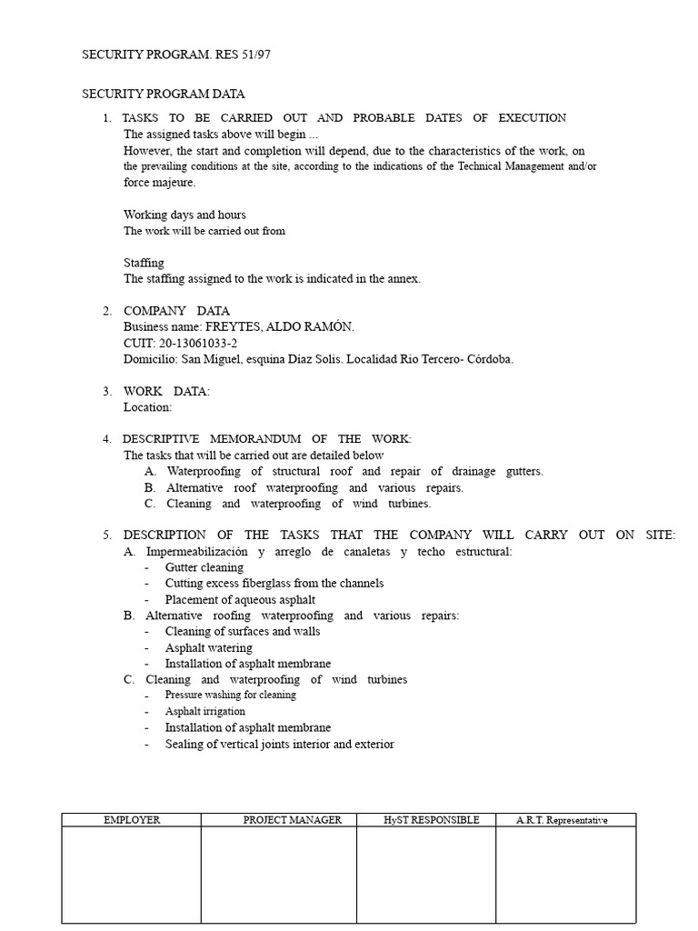 Roof Waterproofing Security Program | PDF | Occupational Safety And ...