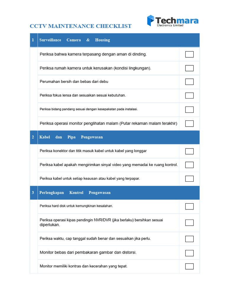Checklist Pemeliharaan CCTV Lengkap | PDF