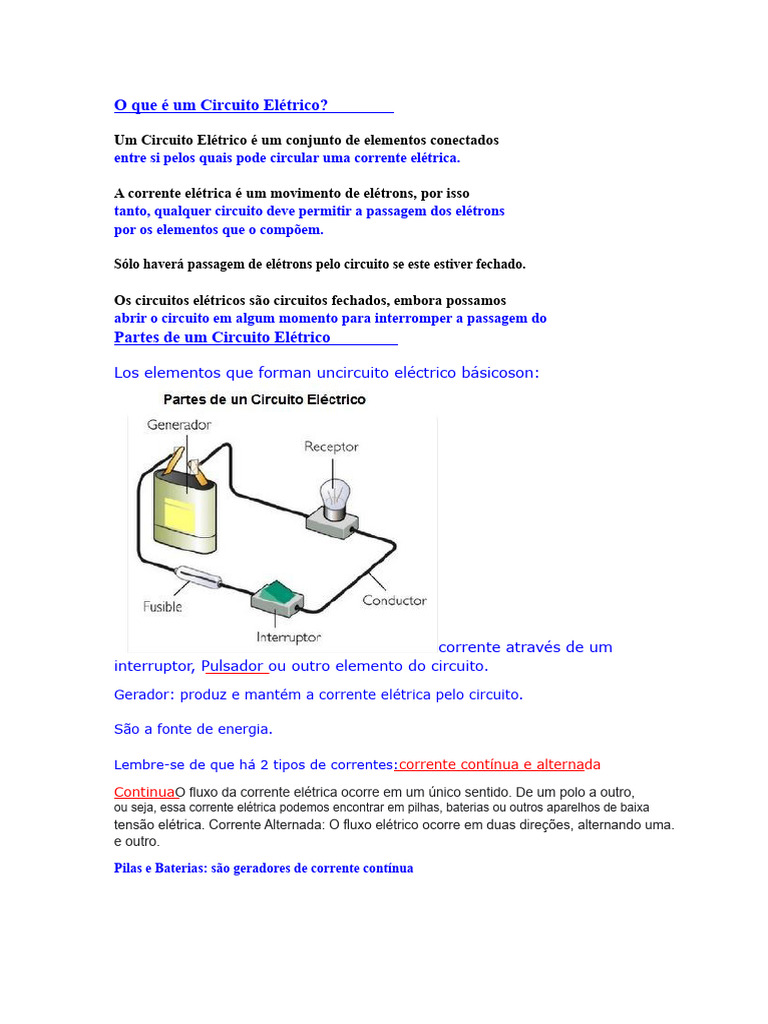 Elementos de um Circuito Elétrico | PDF | Rede elétrica | Corrente elétrica