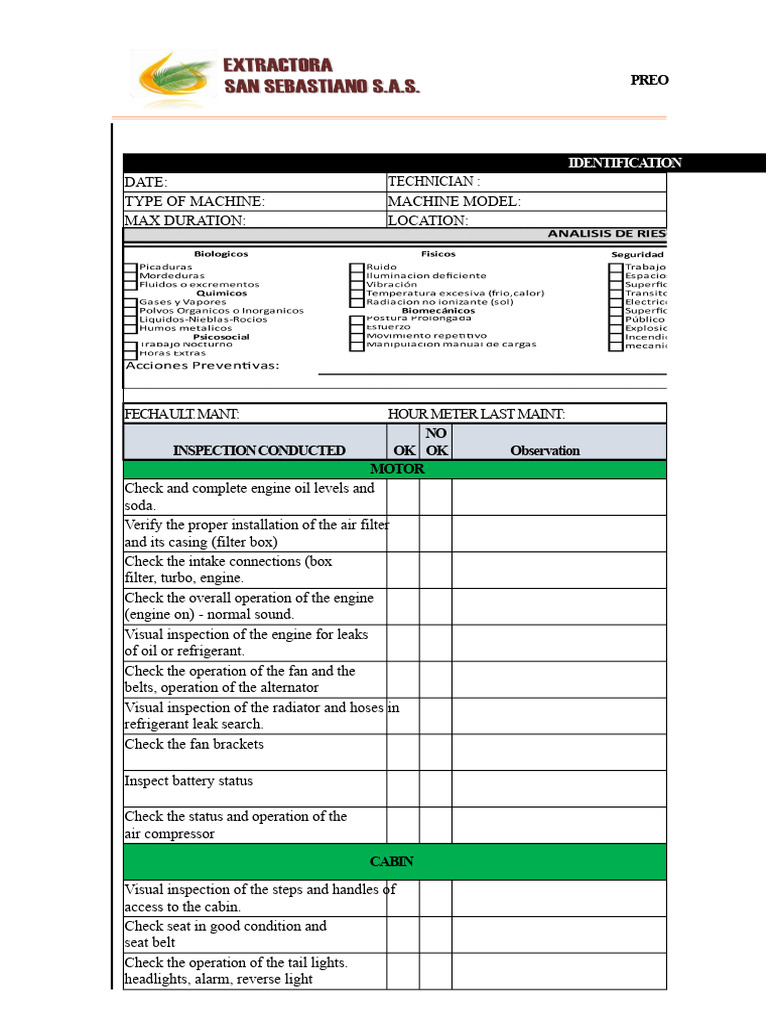 Daily Inspection Checklist for Front Loader | PDF | Motor Vehicle ...