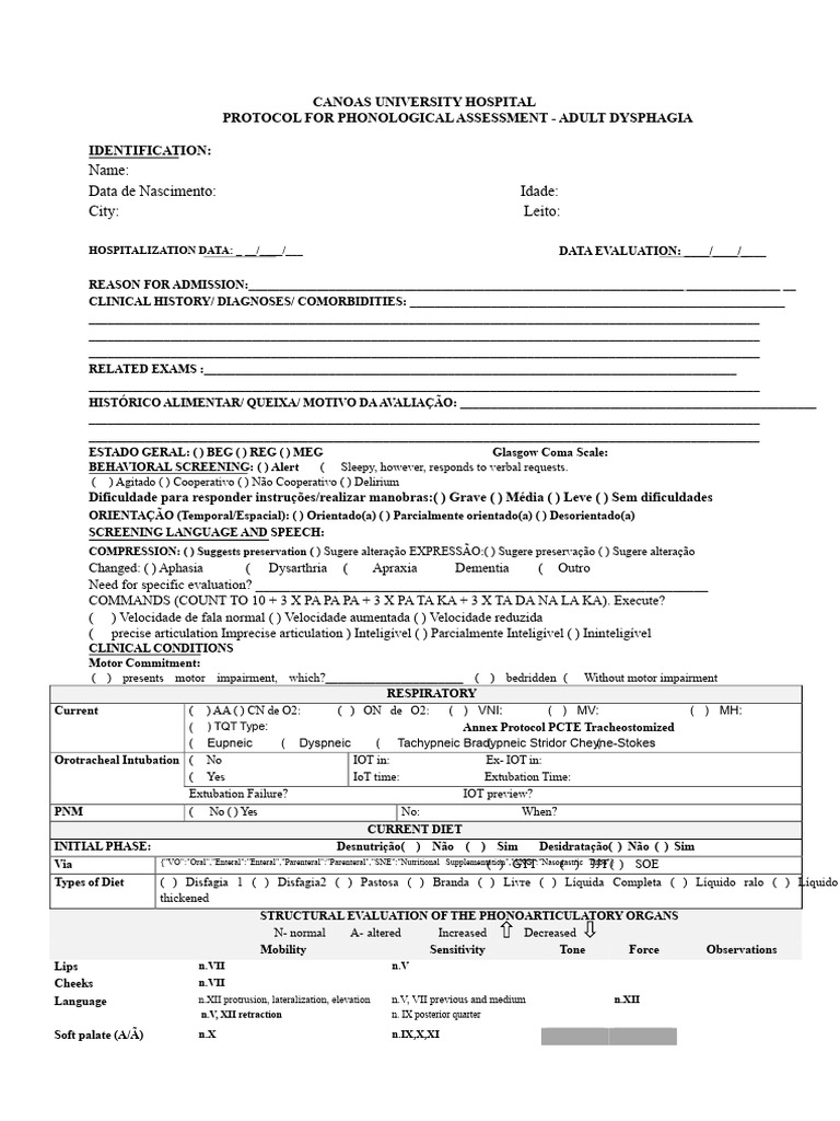 Adult Dysphagia Assessment Protocol | PDF | Diseases And Disorders ...
