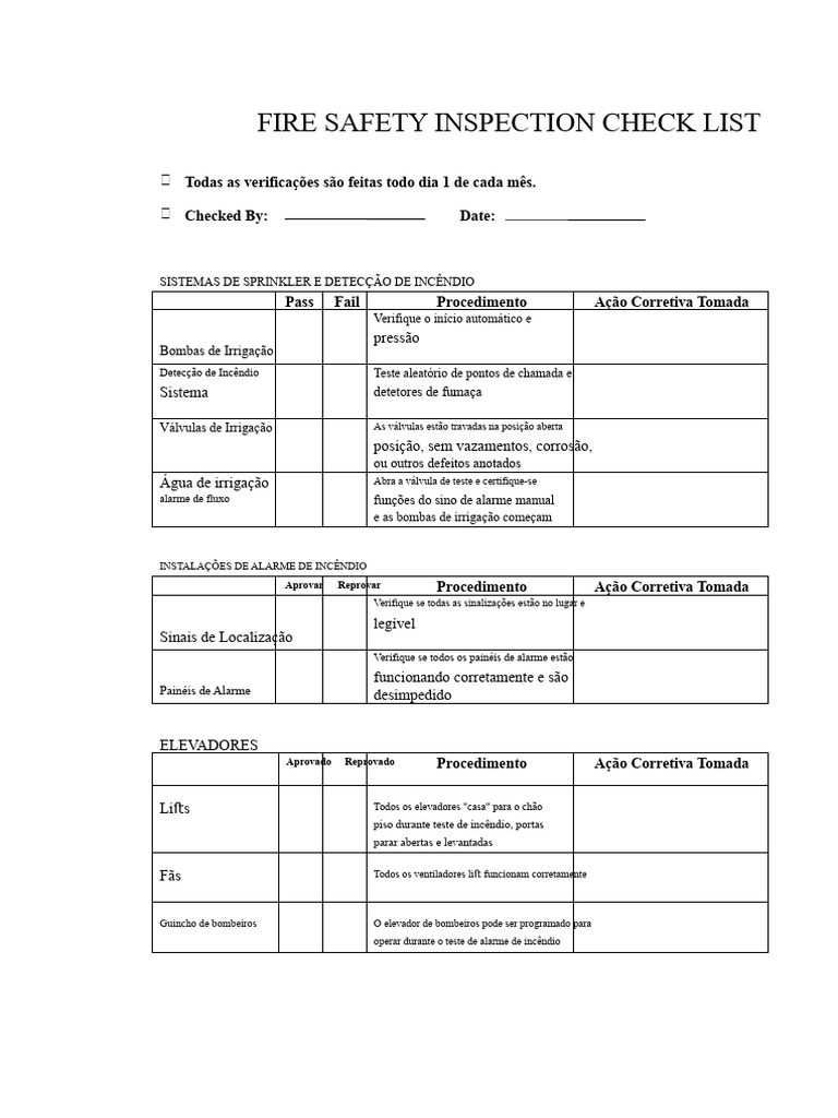 4. Formulário de Lista de Verificação de Inspeção de Segurança Contra ...