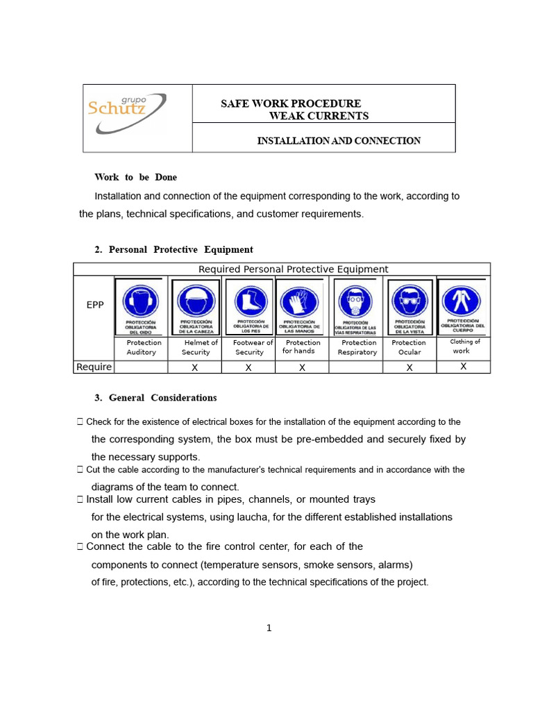 Safe Work Procedure for Weak Currents | PDF | Occupational Safety And ...