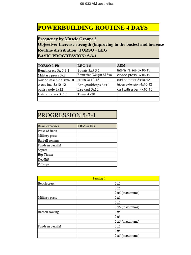 4-Day Powerbuilding Routine Guide | PDF | Weight | Management Of Obesity