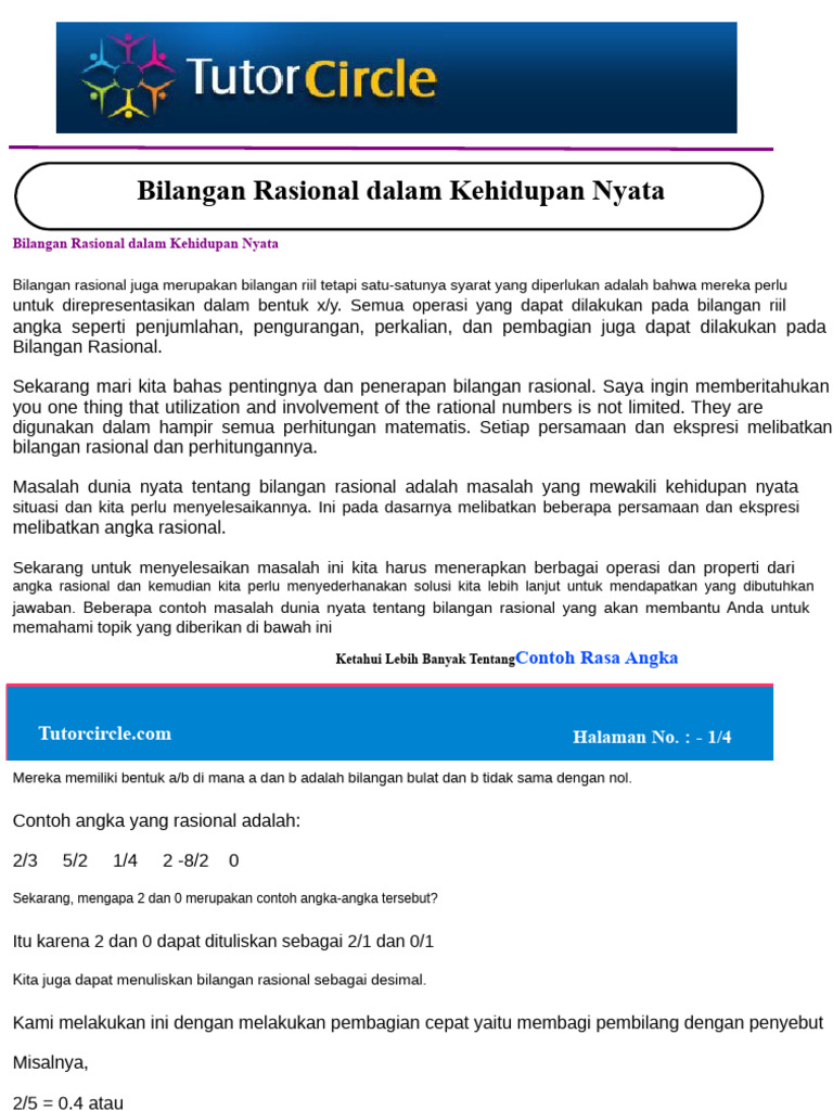Penerapan Bilangan Rasional dalam Kehidupan | PDF