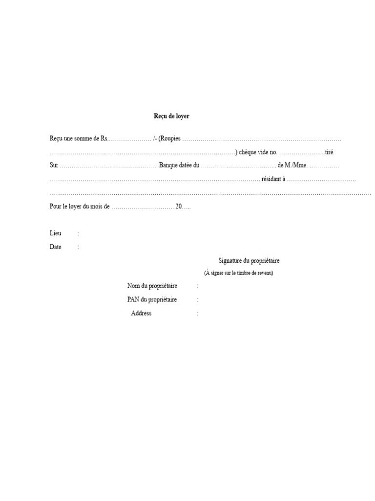 Modèle de reçu de loyer standard | PDF