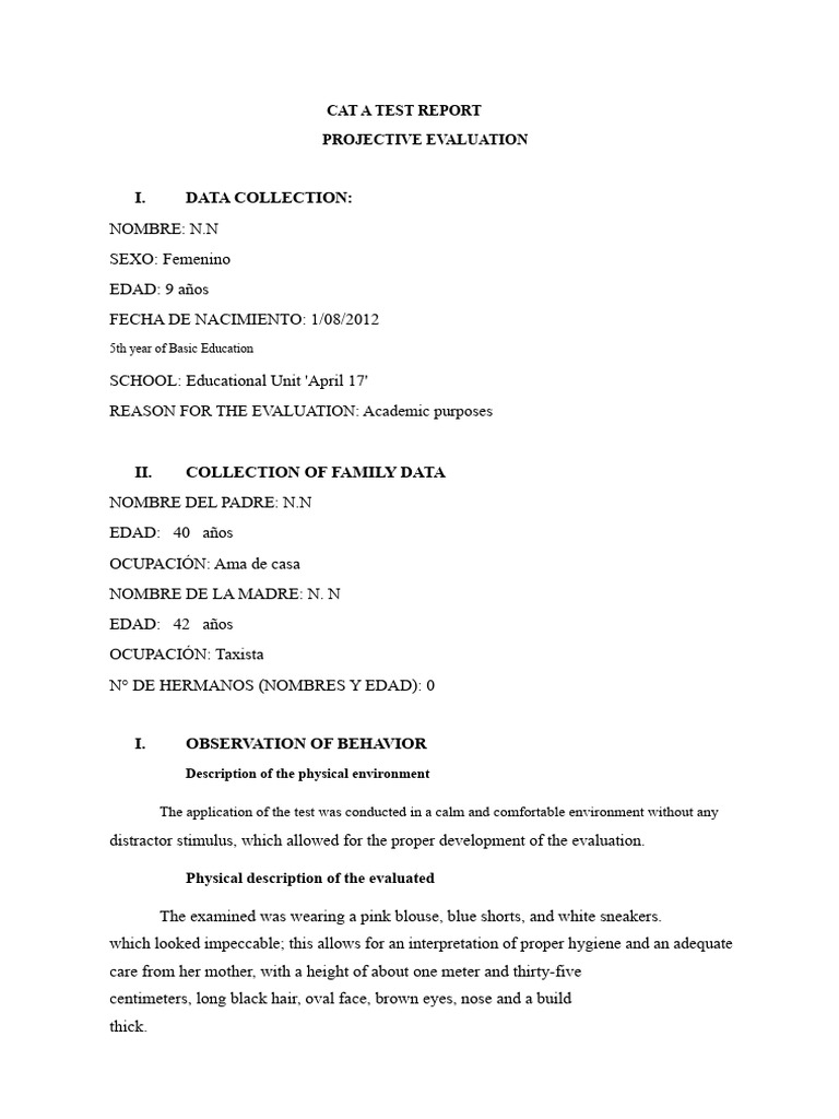 Model of CAT A TEST REPORT | PDF | Anxiety | Psychology