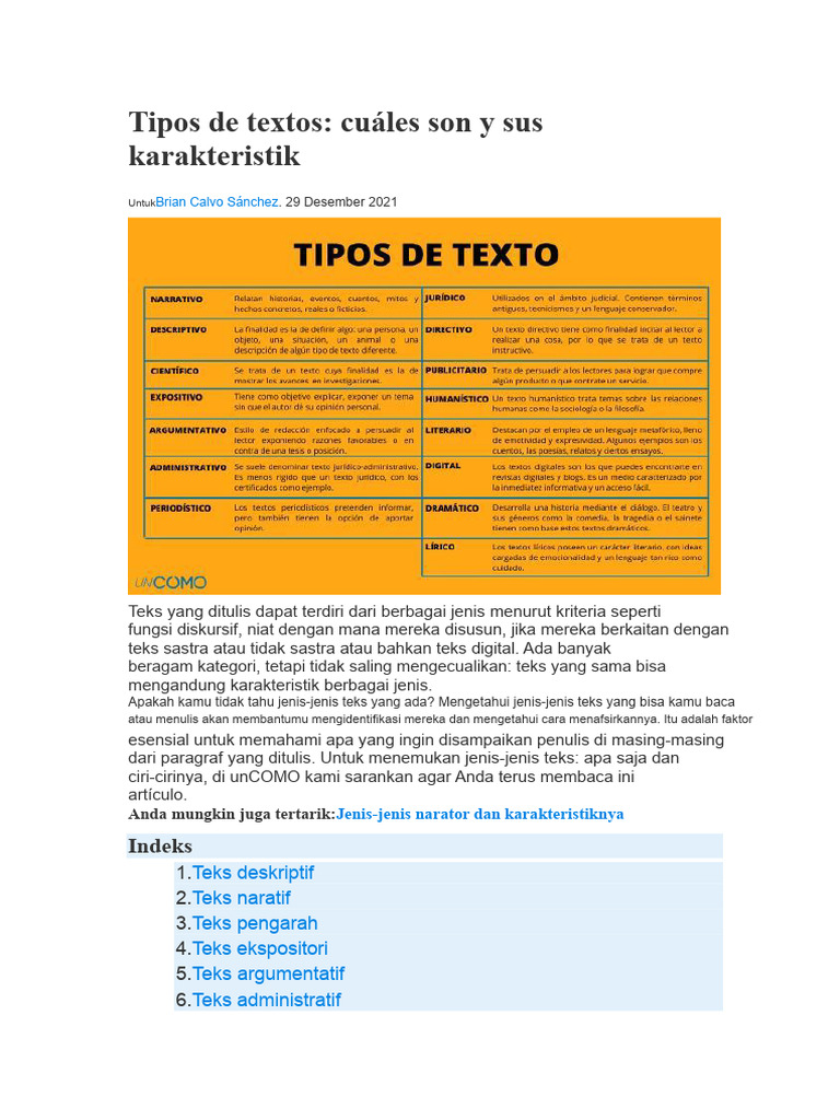 Jenis-jenis Teks dan Ciri-cirinya | PDF