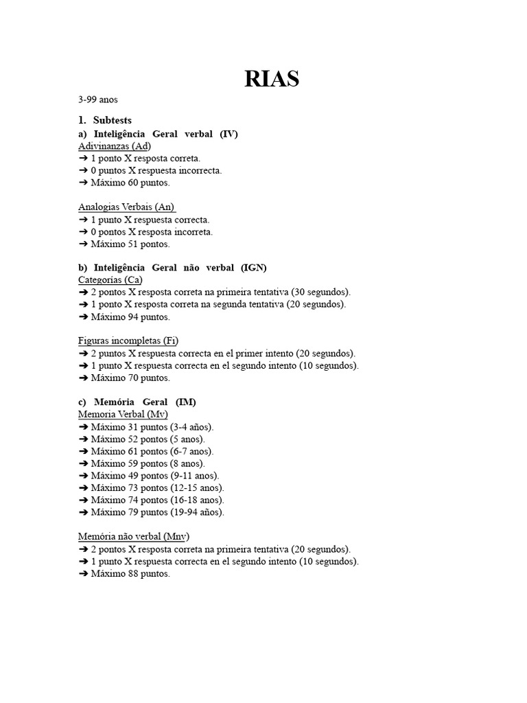 Avaliação RIAS: Subtestes e Correção | PDF