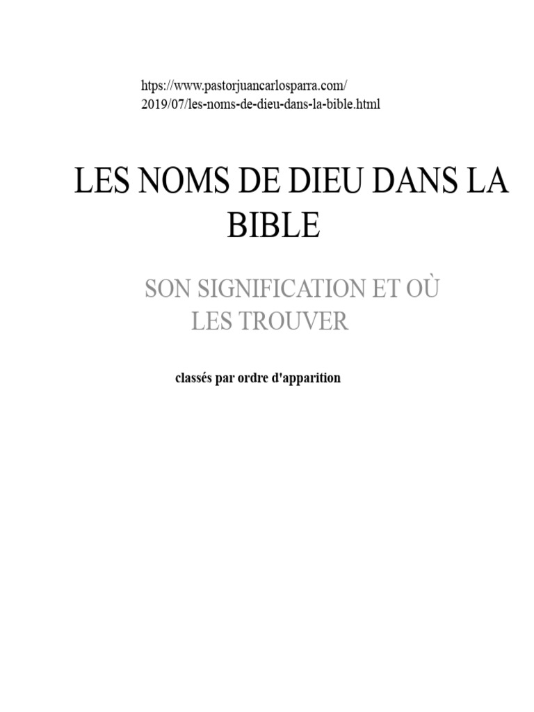 Noms de Dieu dans la Bible et leur sens | PDF | Dénomination de Dieu ...
