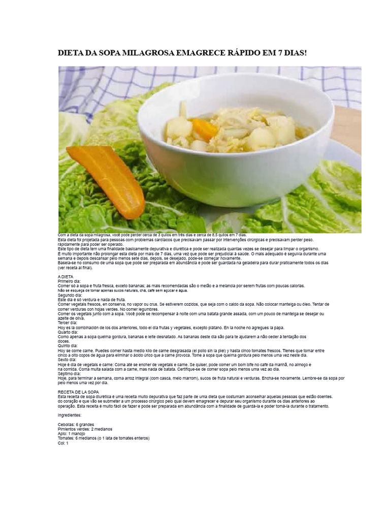 Dieta da Sopa Milagrosa em 7 Dias | PDF | Caldo | Alimentos