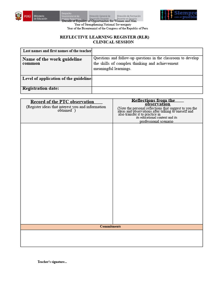 Reflective Learning Register for Educators | PDF