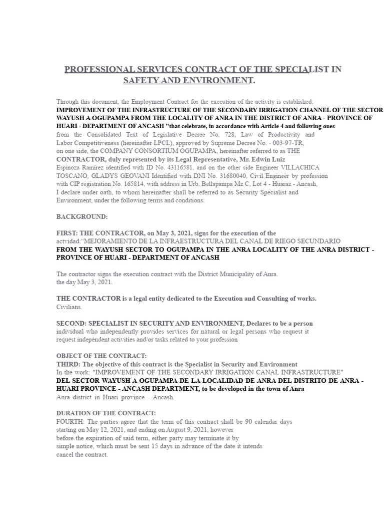 Safety and Environment Contract for Irrigation | PDF | Business Law ...