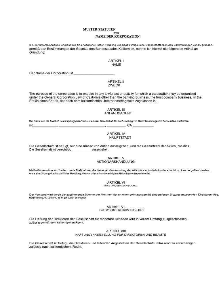 Gesellschaftsvertrag Vorlage | PDF