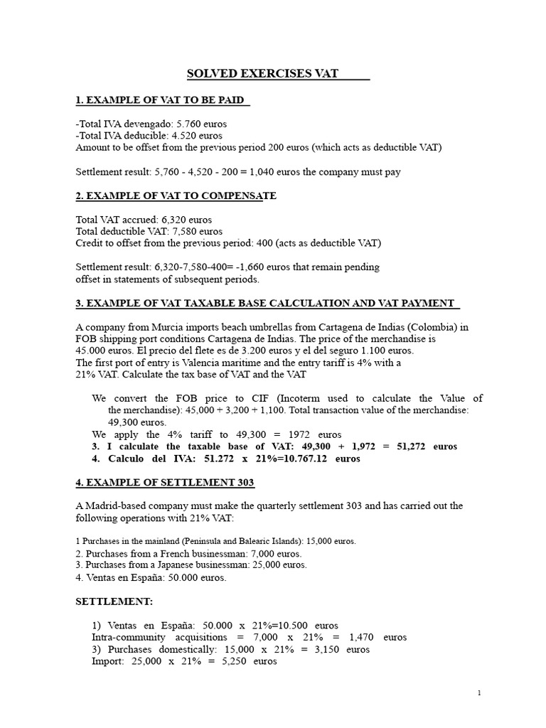VAT Calculation Examples and Settlements | PDF | Value Added Tax | Payments