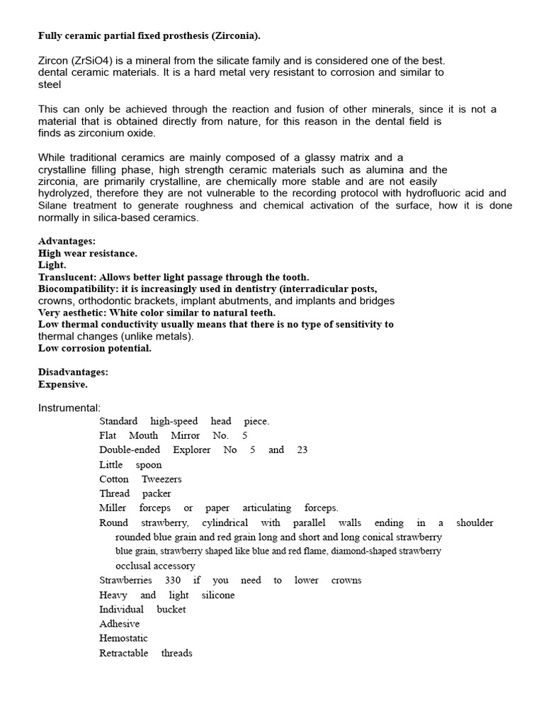 Zirconia Dental Prosthesis Guide | PDF | Zirconium Dioxide | Dentistry ...