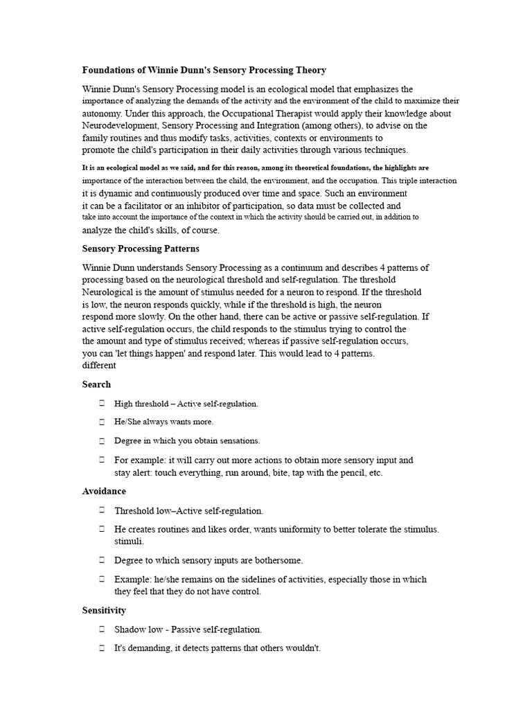 Understanding Dunn's Sensory Processing Model | PDF | Stimulus ...
