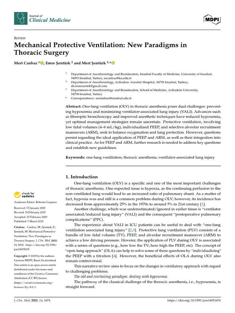 Mechanical Ventilation in Thoracic Surgery | PDF | Lung | Respiratory ...