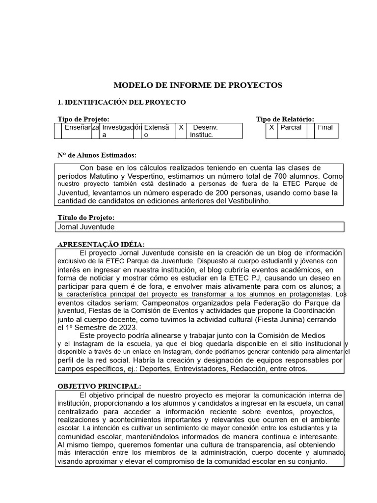 Modelo Básico Informe de Proyectos | PDF