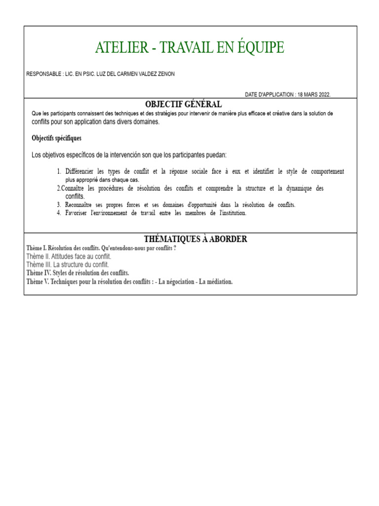 Atelier de résolution de conflits en équipe | PDF | Résolution de ...