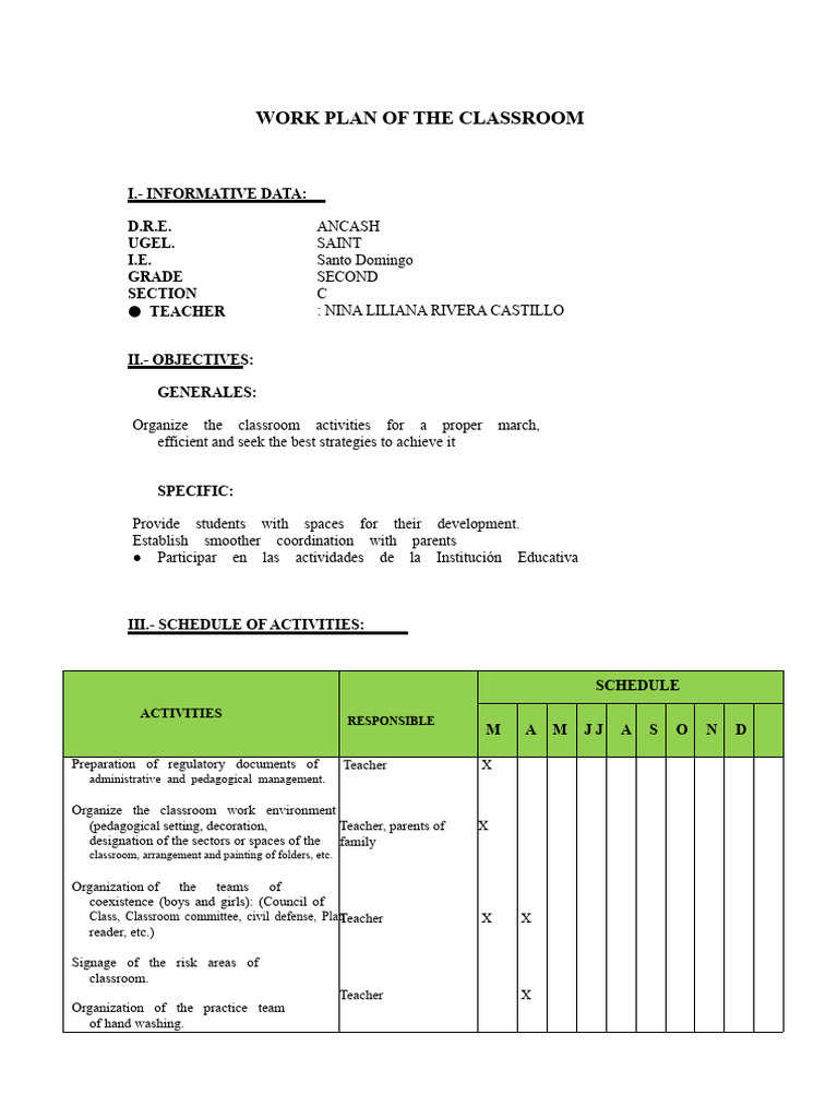Classroom Work Plan for Grade 2C | PDF | Learning | Teaching