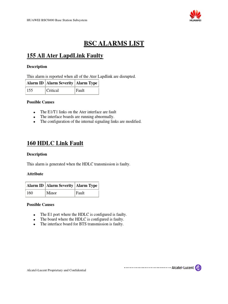 BSC Alarm List and Its Description PDF Protocols