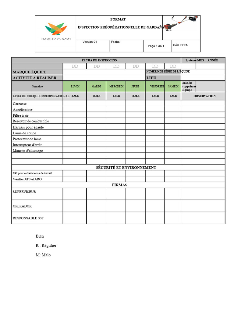 Inspection Préalable Équipement Gardaña | PDF