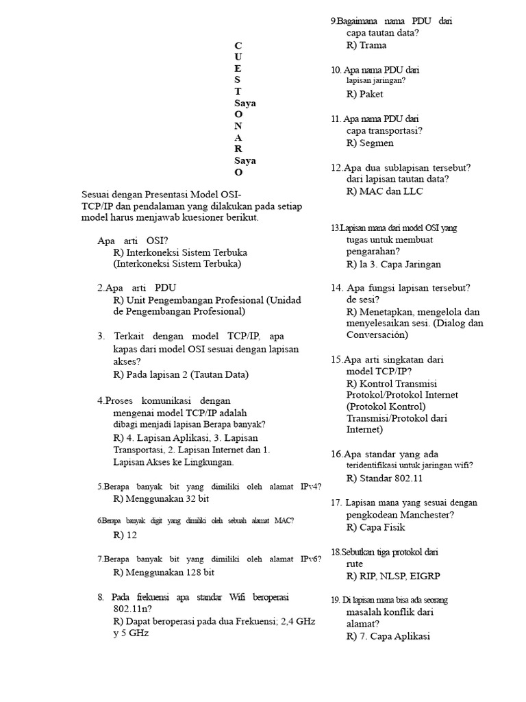 PDU dan Fungsi dalam Model OSI-TCP/IP | PDF