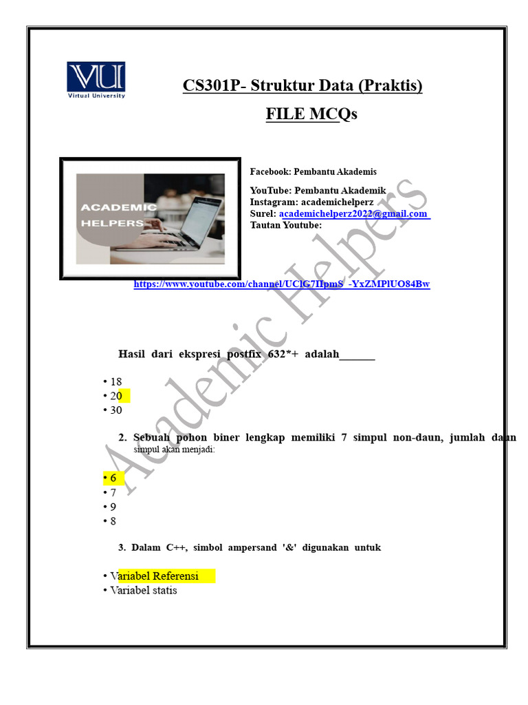 Soal MCQ Struktur Data CS301P | PDF