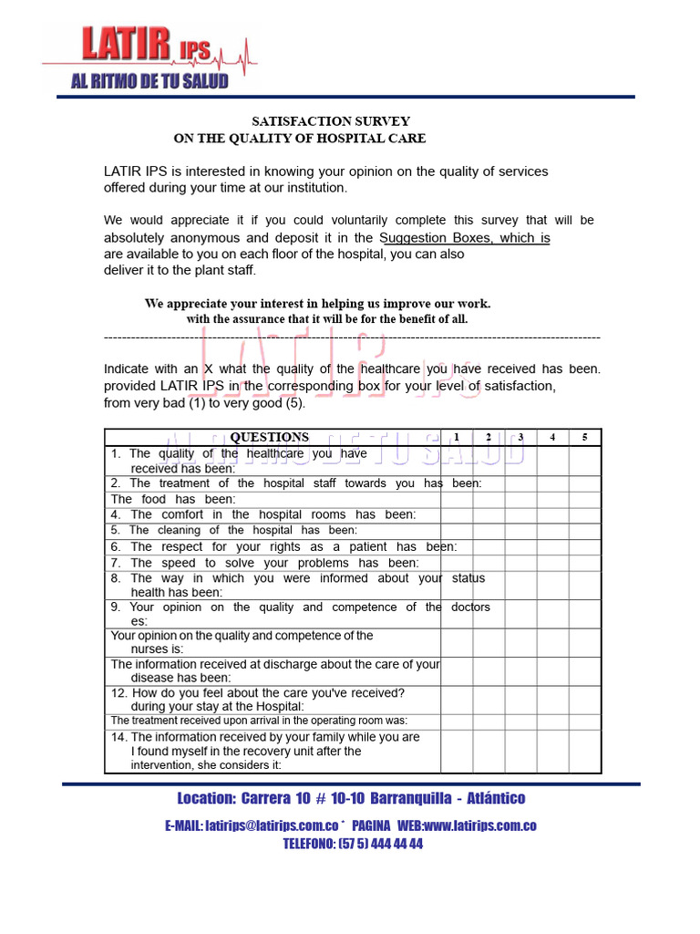 Hospital Care Quality Satisfaction Survey | PDF | Hospital | Patient