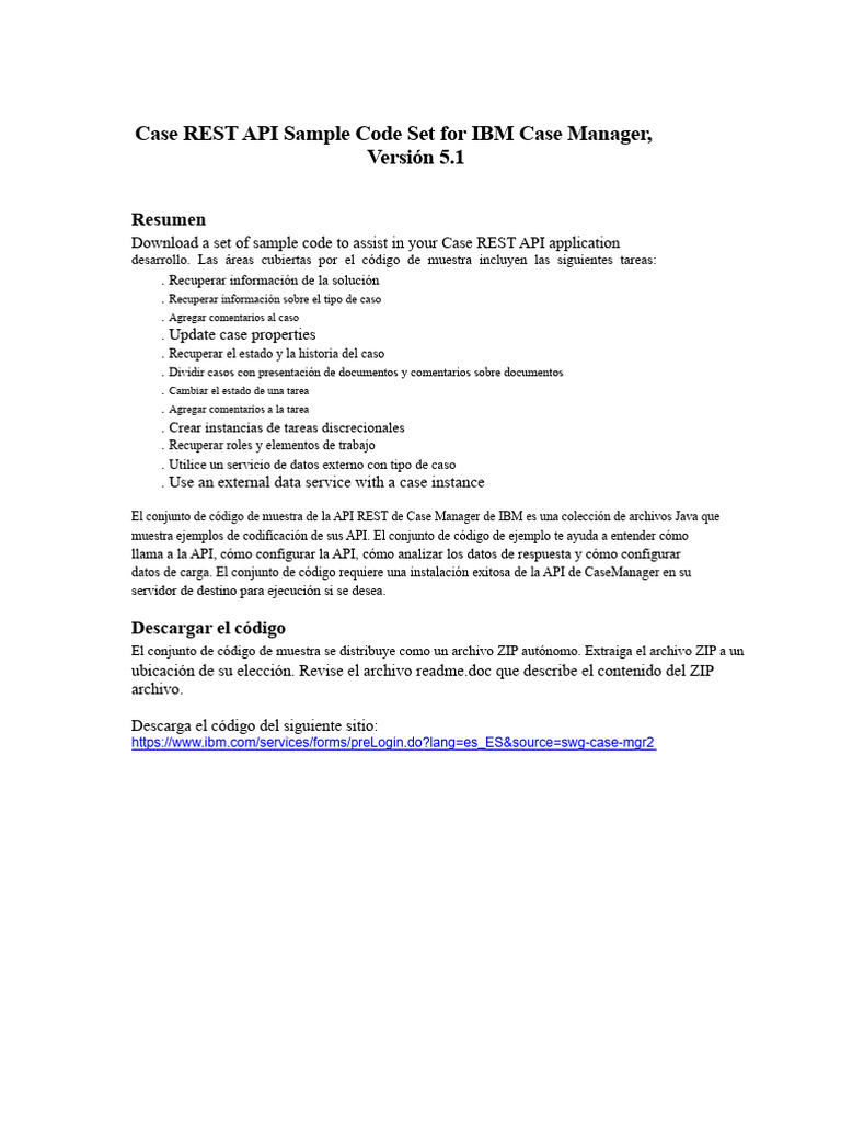 Conjunto de Código de Muestra de La API REST de Casos para IBM Case ...